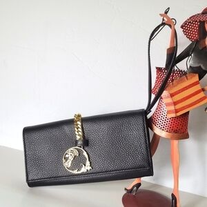 Versace Collection Black Pebbled Leather Clutch